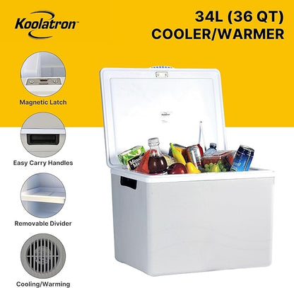 Koolatron 12V Iceless Cooler & Warmer – Portable Electric Cooler/Nevera Portátil Eléctrica for Car Truck Camper Boat, Hard Sided Mini Fridge for Camping Picnic Travel Lunch Food Drinks Office 36 qt