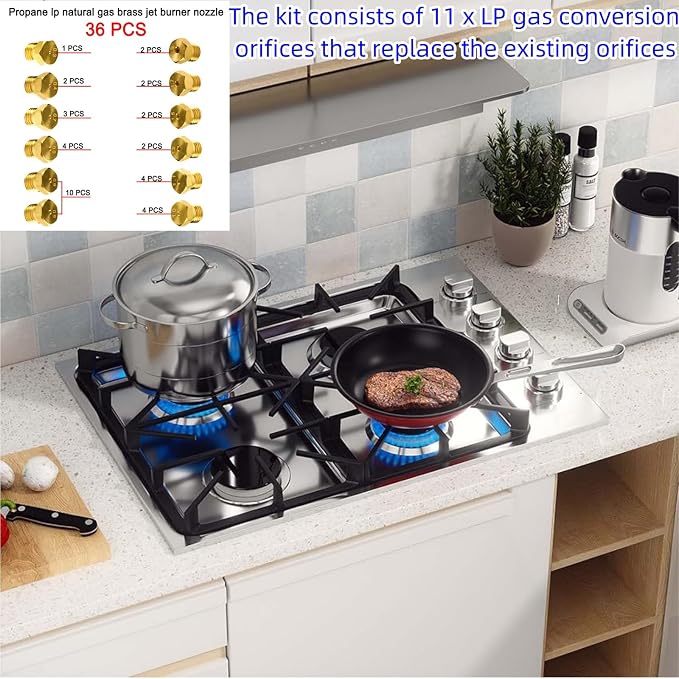 36 Pcs Propane Orifice Kit,Propane Lp Natural Gas Brass Jet Burner Nozzle Replacement Parts M6x0.75 mm Gas Spray Tip 0.3/0.4/0/7/0.8/0.9/1.0/1.1/1.2/1.5/1.7/1.9mm