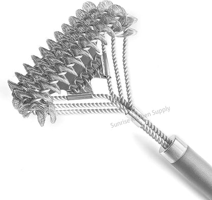 SUNRISE High Grade Stainless Steel BBQ Grill Brush with Scraper, Bristle Free, Extra Strong 3 Rows Brush Head, Bristle Free Design
