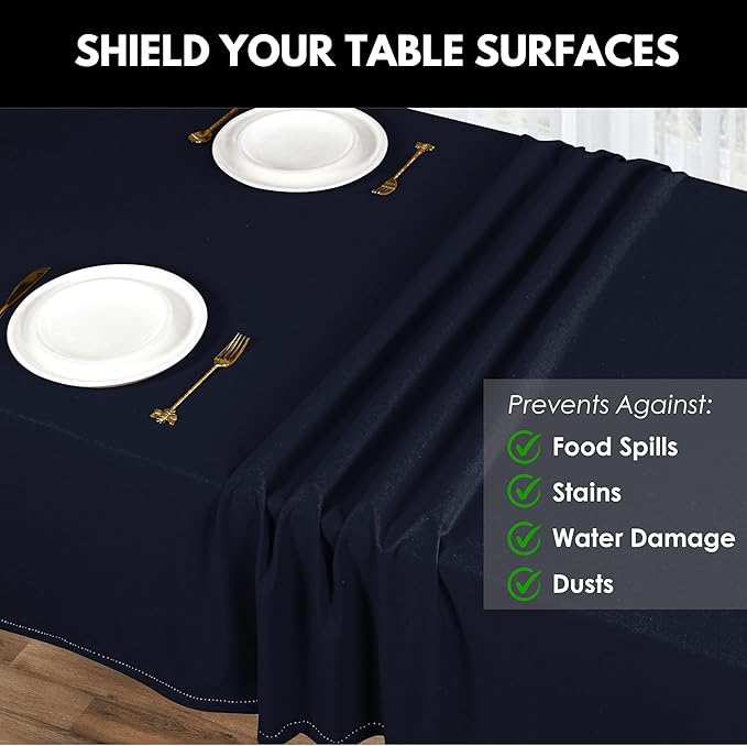 Rectangle Table Cloths 52 Inch x 70 Inch 100% Cotton Decorative Washable Rustic Tablecloth Cover for Gifts, Buffet, Dining, Kitchen & Camping - Navy