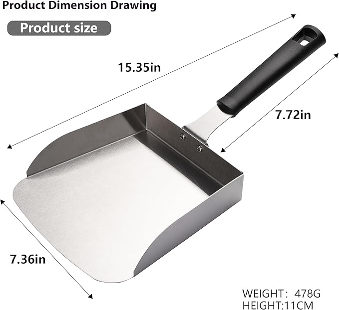 Professional Stainless Steel BBQ Spatula, 15.35 x 7.72 x 7.36 Inch, Detachable Grill Turner with Long Handle, Duty for Outdoor Grilling，food transfer spatula, detachable, easy to clean