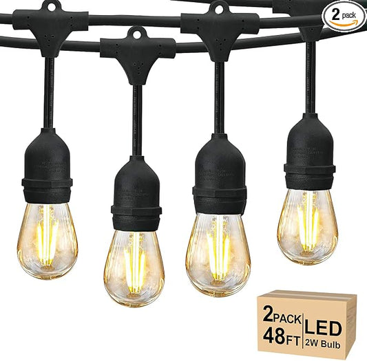 Svater 96 FT Outdoor String Lights 2W, Patio Light for Outside Waterproof | (48*2) Antique S14 Shatterproof LED Lighting, IP65 Connectable Hanging Bistro Cafe Market Warm White 2700K