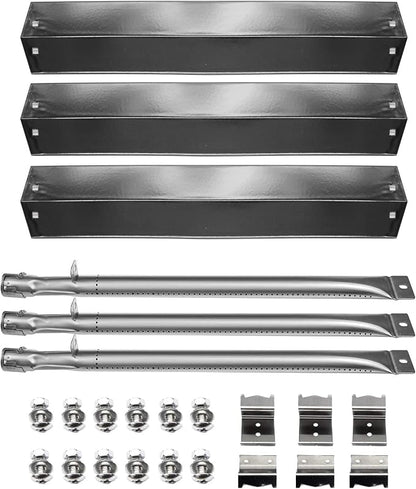 Hongso Grill Parts for Chargriller 5050 5650 3001 3072 3008 5072 5252 | Fits King Griller 3008 5252, Porcelain Coated Steel Heat Plates, Stainless Steel Burners & Hanger Brackets