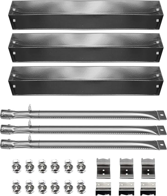 Hongso Grill Parts for Chargriller 5050 5650 3001 3072 3008 5072 5252 | Fits King Griller 3008 5252, Porcelain Coated Steel Heat Plates, Stainless Steel Burners & Hanger Brackets