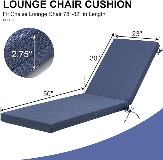 Crestlive Outdoor Chaise Lounge Cushions, Fade Resistant Water Resistant Lounge Chair Cushion, 80''L x 23''W, Set of 2, Sky Blue