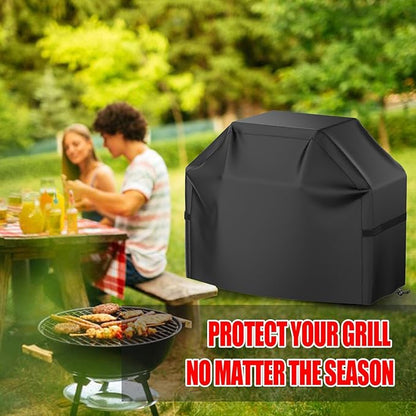 BBQ Grill Cover, Waterproof, Weather Resistant, Rip-Proof, Anti-UV, Fade Resistant, with Hook-and-Loop Straps, Gas Grill Cover for Most Grills, 55 inch, Black