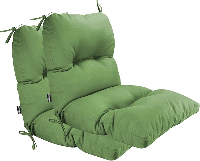 Outdoor Chair Cushions, Fade Resistant Replacement Tufted Cushion for Patio Dining Chair, Set of 2, Deep Green