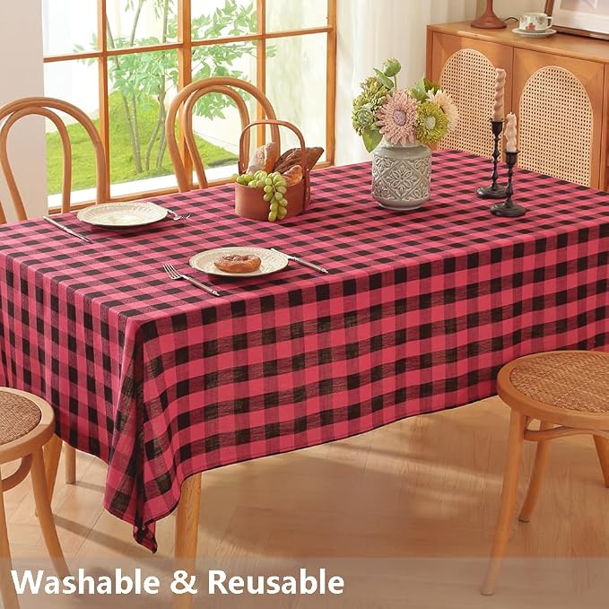TruDelve Christmas Tablecloth Rectangular Red and Black Checkered Cloth Tablecloths for Rectangle Tables (Red,84"x60",Rectangular)
