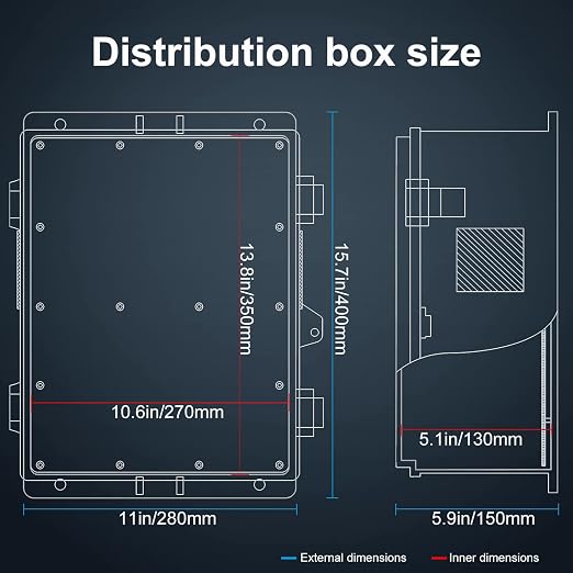 Namunanee Outdoor Electrical Junction Box with High Power Outlet, 16" H* 12" L* 5.9" W, ABS Water Resistant Enclosure with Internal Mounting Panel & Hinged Cover.