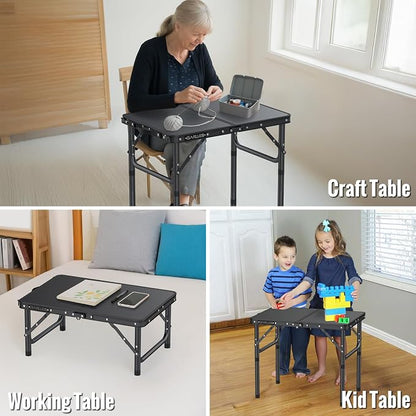 GARLLEN 2ft Folding Camping Table Max Capacity 66lbs, 3 Adjustable Height Folding Grill Table with MDF Tabletop, Lightweight Folding Tables for BBQ, Travel, Picnic, 22.8" L x 15.7" W