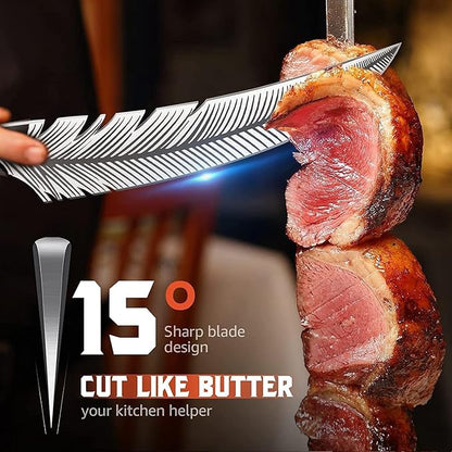 Huusk Feather Knife Hand Forged Japan Viking Knives High Carbon Steel Butcher Boning Knife for Meat Cutting Japanese Chef Knives Cooking with Sheath for Kitchen Camping Gift for Dad