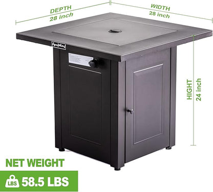 Outdoor Fire Pit Table, 50,000 BTU Gas Firepit, 28 Inch Propane Fireplace for Outside Patio Deck and Garden, CSA Certified Fire Dinning Table with Lid and Lava Rock, Mocha