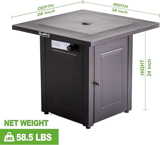 Outdoor Fire Pit Table, 50,000 BTU Gas Firepit, 28 Inch Propane Fireplace for Outside Patio Deck and Garden, CSA Certified Fire Dinning Table with Lid and Lava Rock, Mocha