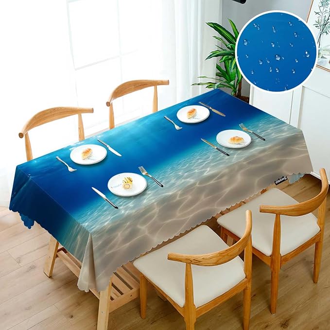 Swono Ocean Blue Rectangular Tablecloth Underwater Ocean Sandy Sea Bottom Washable Table Cloth Kitchen Dining Room Table Cover for Party Dinner Wedding 50x72 Inch Tablecloths