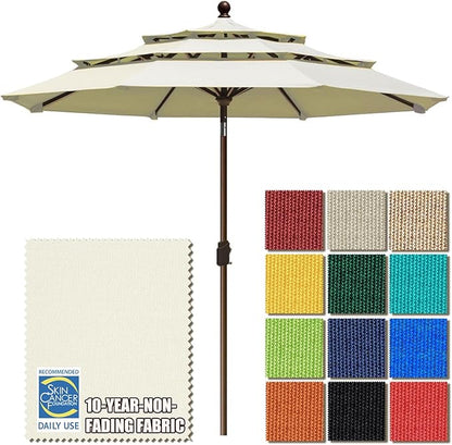 EliteShade USA 10-Year-Non-Fading 9ft 3-Tier Market Patio Umbrella, Commercial Grade Outdoor Table Umbrella with Crank Open, Windproof & UPF 50+ UV Protection, Heavy Duty Ventilation for Garden, Deck, Pool, Backyard, Beach & Bistro, Natural