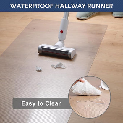 SALLOUS Vinyl Runner Rug, 3'x10' Waterproof Runner Mat for Hallway, Non-Slip Hard Floor Protector for Kitchen, Laundry, Living Room, Cutable Plastic Floor Mat for Outdoor and Indoor (Clear-Striped)