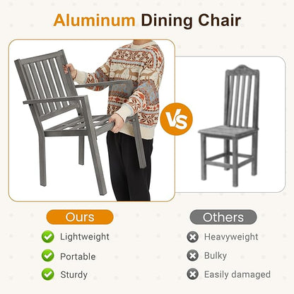 RoyalCraft Aluminum 7 Pieces Patio Dining Sets, Outdoor Dining Table with 6 Chairs, Outdoor Patio Dining Furniture Set with Removable Cushion for Lawn, Garden, Backyard, Gray