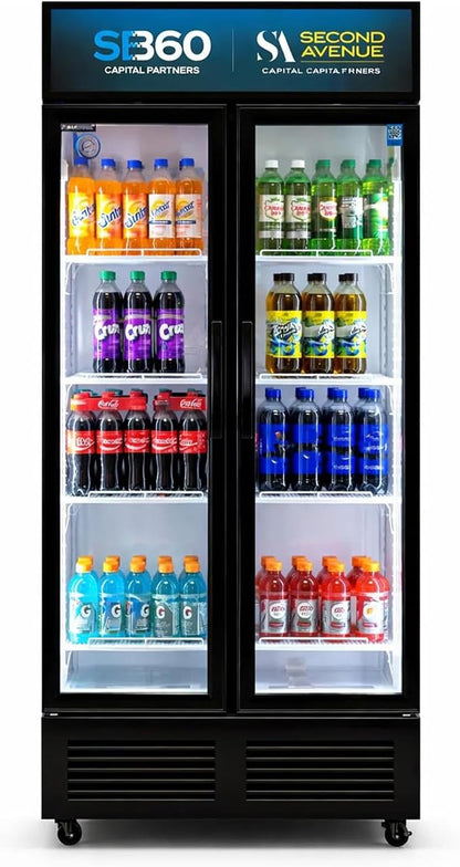 Commercial Beverage Refrigerator Display Fridge,Two Glass Door Drink Cooler with Adjustable Shelves,ETL Approval,45 Cu Ft,47.5" Wide,Wheels Included