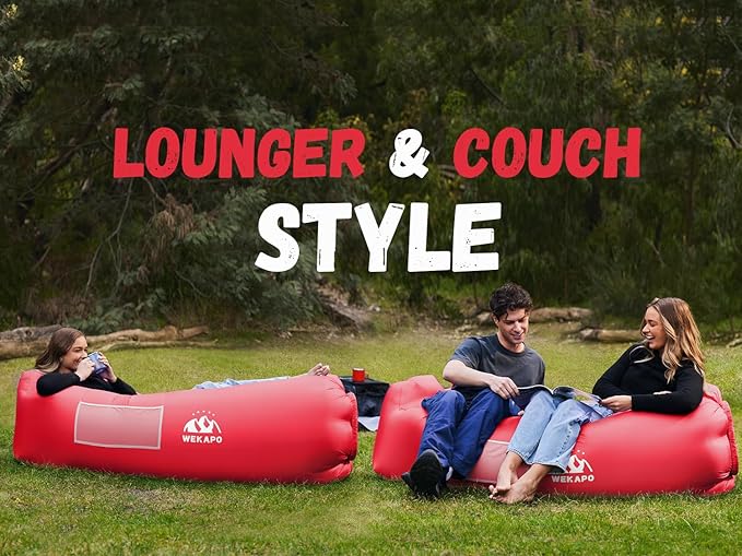 WEKAPO Inflatable Couch Air Lounger Chair - Camping & Beach Accessories, Portable Blow up Sofa for Hiking, Lawn, Indoor/Outdoor Movies & Music Festivals. Lightweight and Easy to Set Up Air Hammock