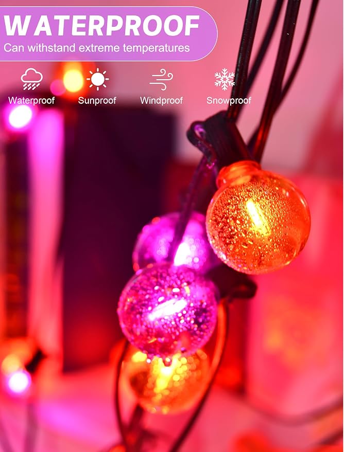 SUNSGNE G40 LED Halloween String Lights Outdoor 50FT Halloween Globe Lights with 27 LED Shatterproof Clear Orange Purple Bulbs(2 Spare) for Patio Balcony Backyard Pergola Decor