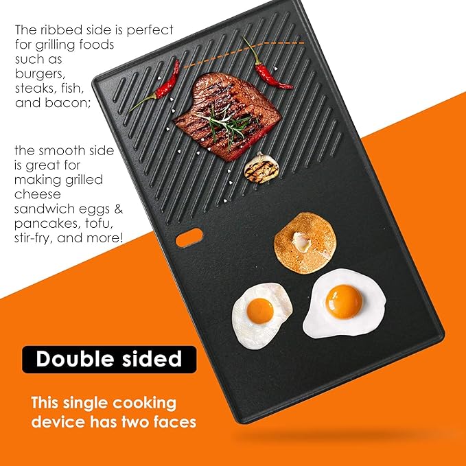 Uniflasy 7637 Grill Griddle for Weber Spirit I & II 200 Series, 17.5" Cast Iron Griddle Insert for Spirit E-210 E-220 S-210 S-220 Front Control Gas Grills, Replacement Flat Cooking Pan