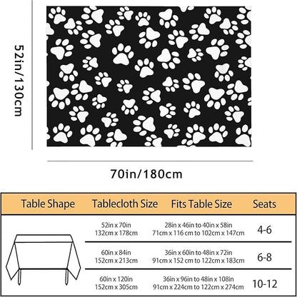 TKS MITLAN Dog Paw Tablecloth 52 x 70 Inch Rectangular Black White Cat Footprint Dog Paw Prints Oblong Table Cloth Kitchen Table Decorations for Home Dinner Party