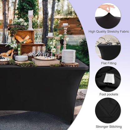 ABCCANOPY 4FT Spandex Table Cover, Stretch Fitted Tablecloth, Black | Rectangular Tight, Fitted, Washable and Wrinkle Resistant Table Protector for Wedding, Banquet,Birthday, Party, Event