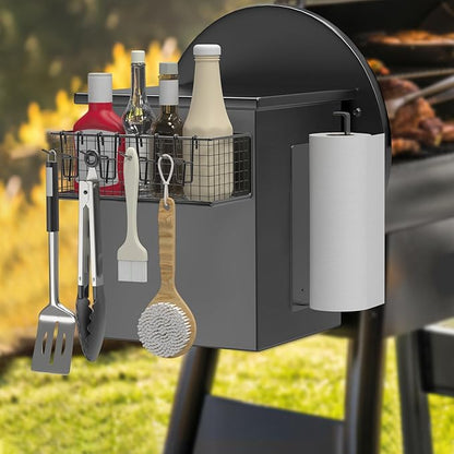 1 Pack Magnetic Storage Bin and Paper Towel Holder for Traeger Smoker Grills, Suit for Traeger Ironwood 885, Pro Series 34, Pro Series 22, Pro D2 575, Pro 780, Ironwood 650, Z-Grills, Pit boss