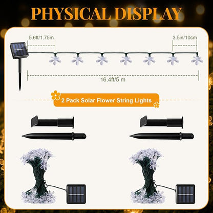 2 Pack 100 LED Solar Flower String Lights, Outdoor Waterproof,Warm White | Total 33FT Fairy Light, Cherry Blossom Christmas Lights for Garden Yard Fence Patio Christmas Tree Wedding Party Decoration