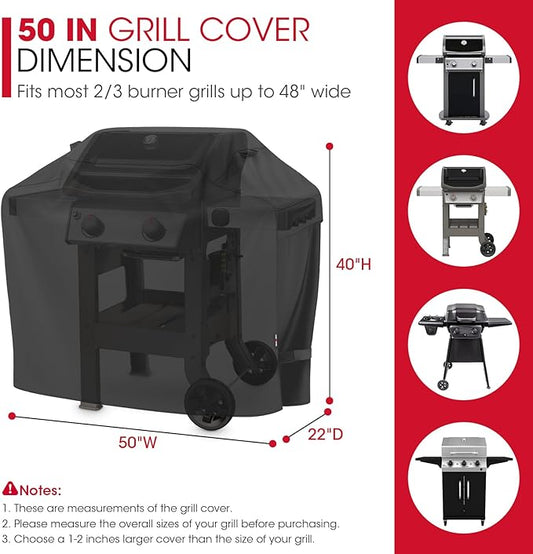 Unicook 50 Inch Outdoor BBQ Grill Cover with Air Vents/Handles/Straps, Heavy Duty Waterproof, Fade Resistant, Fits for Weber Char-Broil Nexgrill 2-3 Burner Gas Grills etc