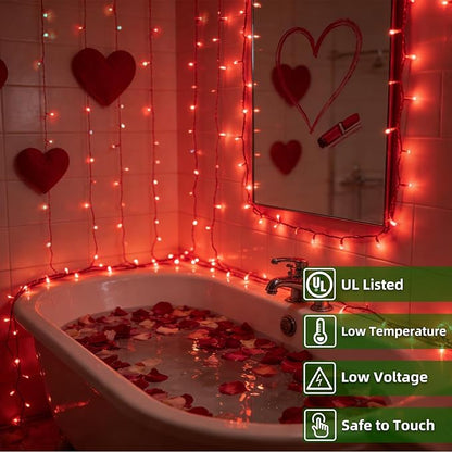 QUHUATU 300LED Valentine Lights, 75ft Indoor Outdoor Valentines Day Decorations with 12 Modes, Red Christmastree Lights with Timer Dimmable Connectable for Fence Garden Xmas Wedding Party Decor Red