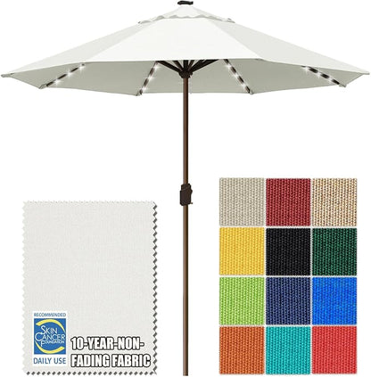 EliteShade USA 10-Year-Non-Fading 10ft Market Patio Umbrella, Commercial Grade Table Sun Umbrella with 80 Solar LED Lights, Crank Open, Windproof & UPF 50+ UV Protection for Garden, Deck, Pool, Backyard, No Tilt, White
