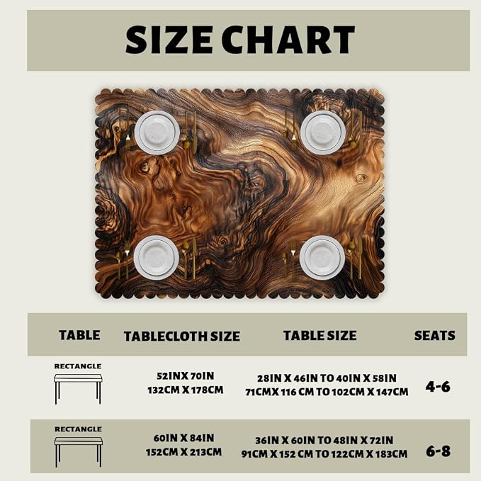 Wood Grain Texture Decorative Rectangle Tablecloth Old Tree Trunk Natural Rectangle Table Cover Anti-Oil Tablecloth for Dining Tables, Parties, Wedding and Banquet Decoration 52" x 70" 4-6 Seats