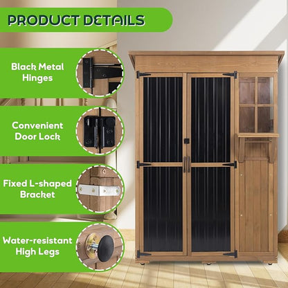 Large Outdoor Storage Cabinet Waterproof with Shelves, Outside Storage Shed Tall Backyard Cabinet with Fold-Out Table for Patio, Garage, Garden, Pool Accessories Storage, Black, 70.5"H x 51"L