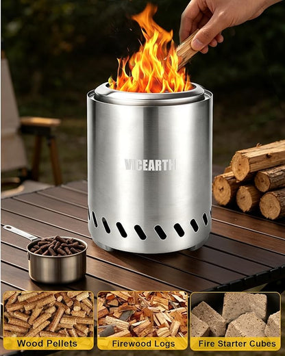 Tabletop Fire Pit 9.7 x 7.1 In, Portable Smokeless Mini Fire Pit for Patio & Camping, Stainless Steel Table Top Firepit for Wood Pellets, with Heat-Resistant Mat, Travel Bag & Roasting Sticks
