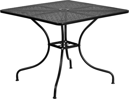 Flash Furniture 35.5" SQ Patio Table Set - 2 Round Back Chairs, Black | Commercial Grade, Indoor/Outdoor, Steel Frame, Resists UV Fading