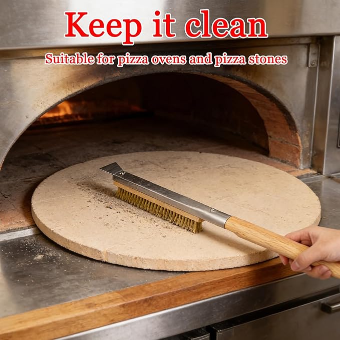 21 Inch Pizza Oven Brush with Scraper -Pizza Stone Brush Cleaning Brush for BBQ, Grill, Wood-Fired Oven, Outdoor Kitchen Accessories, Heavy Duty (Brown)