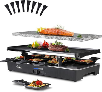 Artestia Indoor Electric Party Grill for 6–8 People, 1700W Korean BBQ Table Grill & Raclette Cheese Melting Grill, Nonstick & Granite Plates, Adjustable Temperature for Family & Party Use