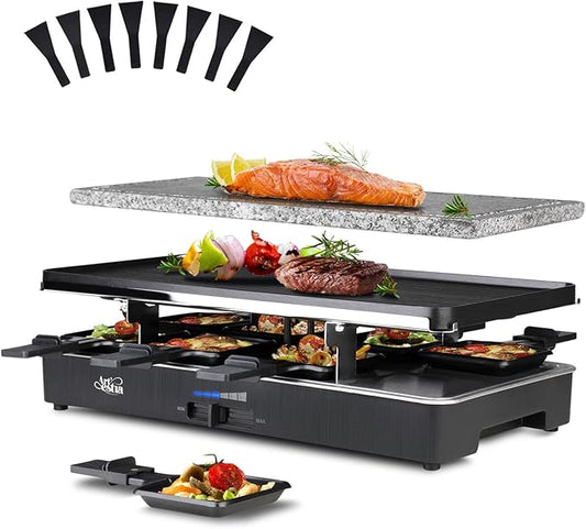 Artestia Indoor Electric Party Grill for 6–8 People, 1700W Korean BBQ Table Grill & Raclette Cheese Melting Grill, Nonstick & Granite Plates, Adjustable Temperature for Family & Party Use