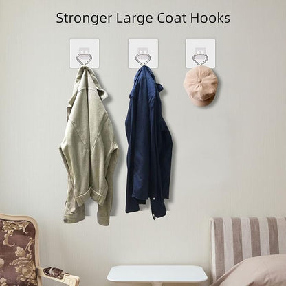 Large Adhesive Hooks 44Ib(Max), Wall Hooks Self-Adhesive Traceless Clear and Removable, Waterproof and Rustproof Hooks for Hanging for Home Bathroom Kitchen Office and Outdoor, 10-Pack