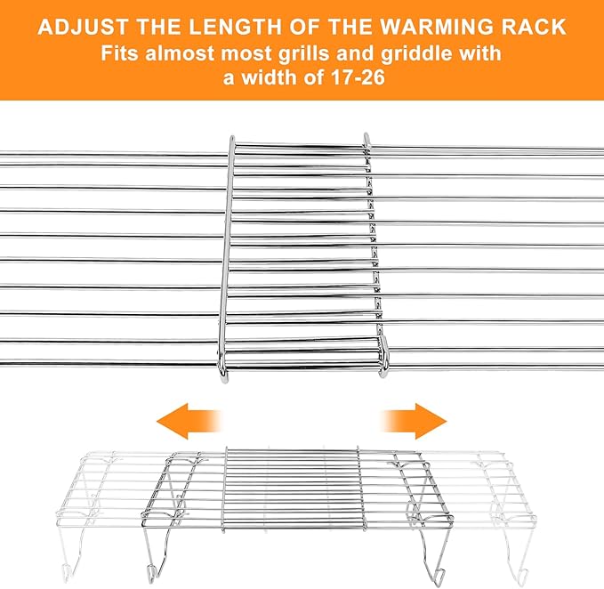 Utheer Warming Rack for Blackstone 17 & 22" Griddle, Adjustable Griddle Accessories Cooling Warming Rack for Blackstone Weber Camp Chef Pit BOSS Cuisinart More Tabletop Flat top 17-26 Inch Gas Grills