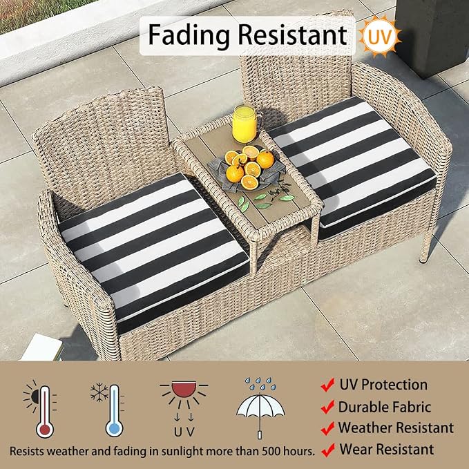 Magpie Fabrics Indoor Outdoor Cushion Cover Replacement 2 Pack, NO Insert! Water Repellent Slipcover with Ties Christmas Decor for Patio Garden Chair Seat Sofa Bench Wicker(Black White, 24x24x4 Inch)