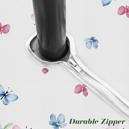 Spring Summer Floral Tablecloth with Umbrella Hole Rectangle 60 x 84 Inch Wildflower Butterfly Zippered Table Cloth, Waterproof Polyester Table Cover for Dining, Party, Picnic, Indoor, Outdoor, Pink