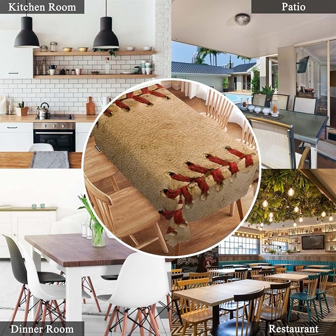 Swono Tablecloth Baseball, Sport Leather Old Worn Ball Football Table Cloth for Kitchen Dining Tabletop Decoration Parties Weddings, 52 X 70 Inch Rectangle Tablecloth