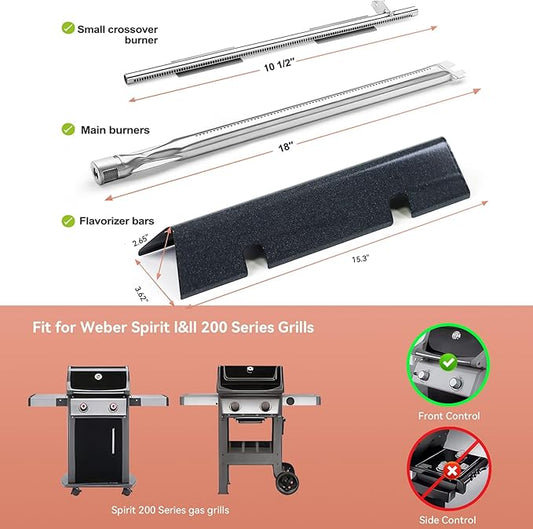 Spirit 2 E210 Parts - 7635 Flavorizer Bars 15.3" & 69785 Burner Tubes 18" for Weber Spirit 210 E-220 S-210 S-220 with Front Control, Fits Spirit I II & GS4 200 Series Grill Replacement Parts