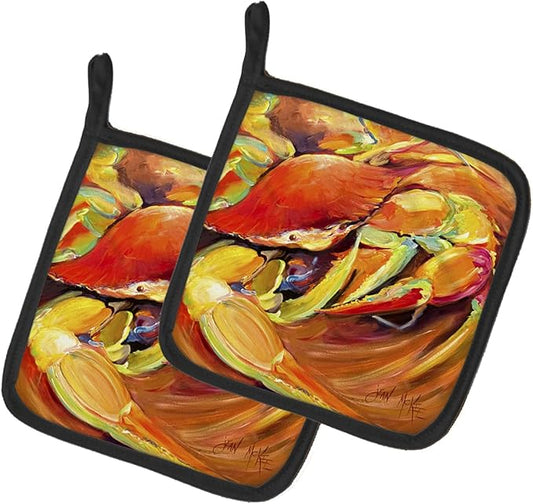 Caroline's Treasures JMK1250PTHD Crab Spice Pair of Pot Holders Kitchen Heat Resistant Pot Holders Sets Oven Hot Pads for Cooking Baking BBQ, 7 1/2 x 7 1/2