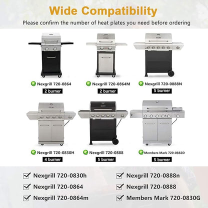 Criditpid Grill Replacement Parts for Nexgrill 2 Burner 720-0864M 720-0864, 4 Burner 720-0830H 720-0783E, 5 Burner 720-0888, 6 Burner 720-0898. 2-Pack Heat Plate Shields and Burners for Nexgrill Parts