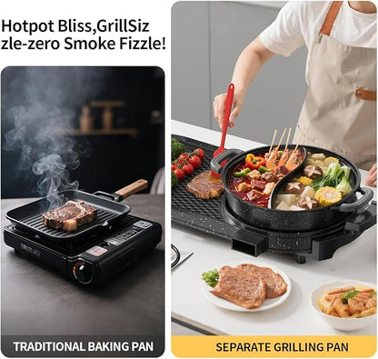 AORAN Electric Grill and Hot Pot Combo for Indoor Cooking, 2200W Detachable Dual Zone BBQ Griddle with Removable Split Pan, Non-Stick Surface, 29x11 Inch Family Size, Includes Grill Tools & Oil Paper