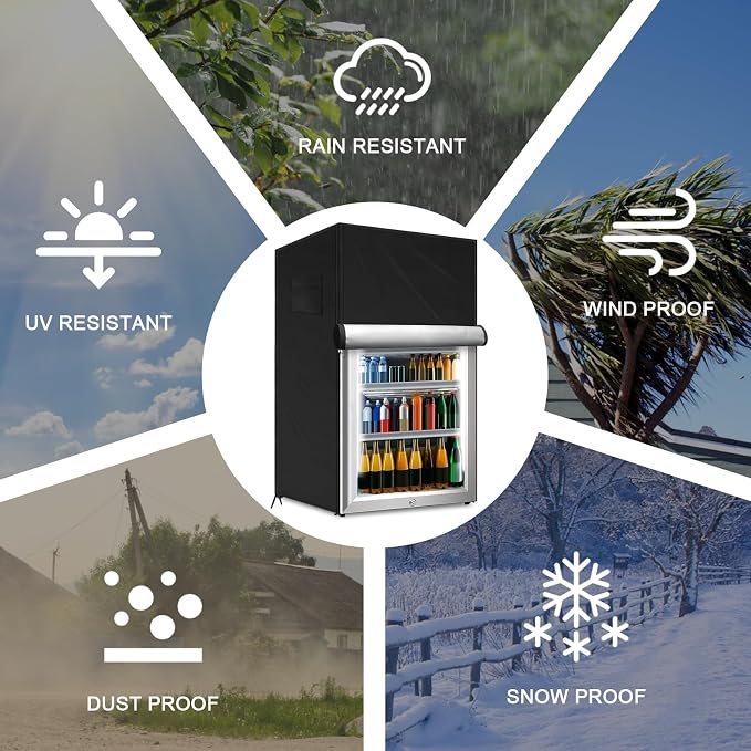 Outdoor Refrigerator Cover Dustproof Freezer for Protecting Upright Freezers/Beverage Refrigerator Compact 3.0 Cubic Foot Freezer Covers Outdoor (Black, 22" x 23" x 34")