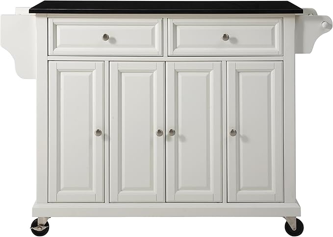 Crosley Furniture Full Size Granite Top Rolling Kitchen Island Storage Cart, Microwave Stand, Spice Rack, White